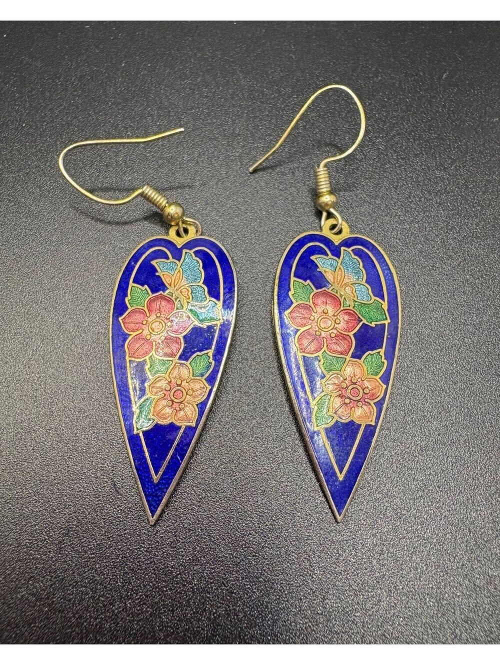 Vintage Cloisonné Floral Earrings